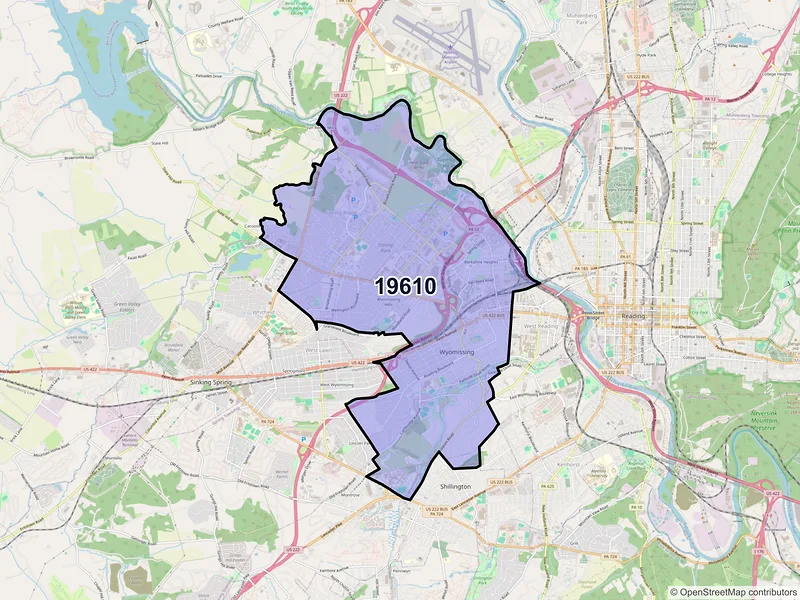 Map of ZIP Code 19610 — Reading, PA