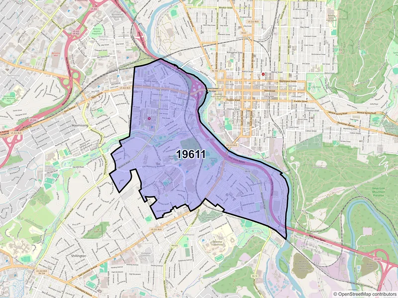 Map of ZIP Code 19611 — Reading, PA