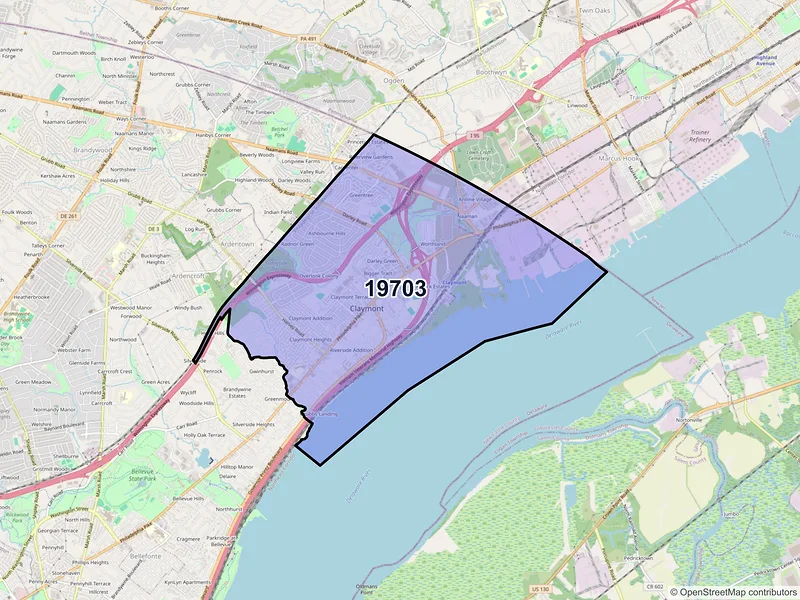 Map of ZIP Code 19703 — Claymont, DE