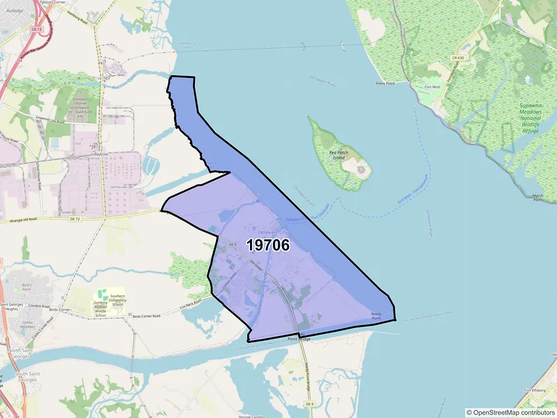 Map of Delaware City, Delaware and ZIP codes