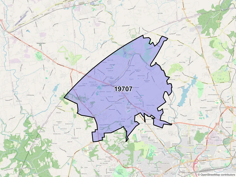 Map of ZIP Code 19707 — Hockessin, DE
