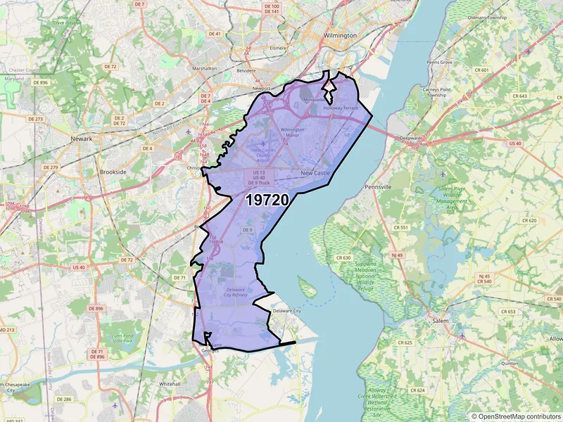 Map of ZIP Code 19720 — New Castle, DE