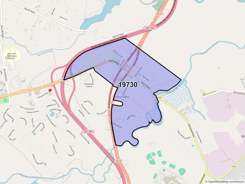 Map of Odessa, Delaware and ZIP codes