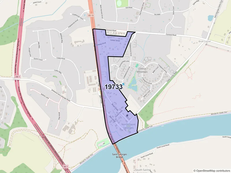 Map of Saint Georges, Delaware and ZIP codes