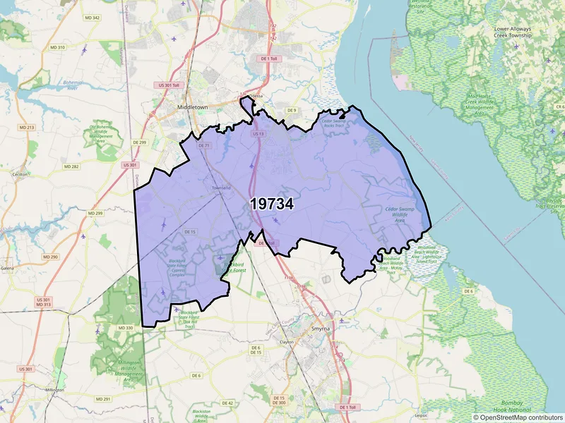 Map of ZIP Code 19734 — Townsend, DE