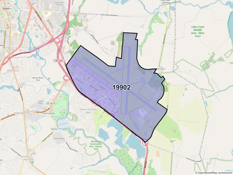 Map of ZIP Code 19902 — Dover AFB, DE