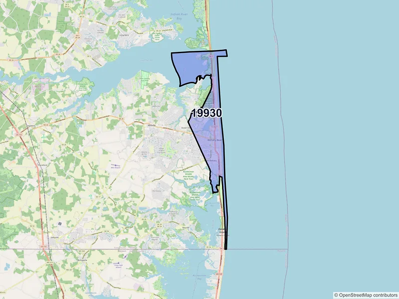 Map of ZIP Code 19930 — Bethany Beach, DE