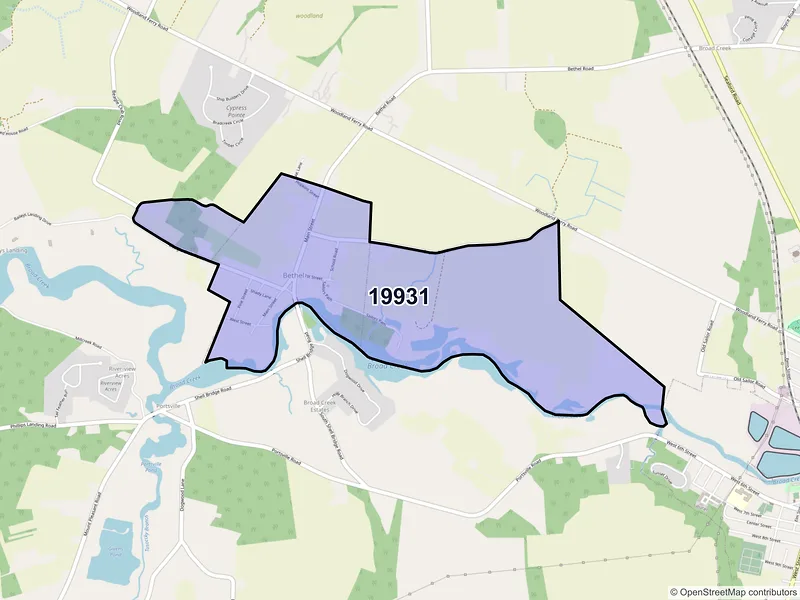 Map of ZIP Code 19931 — Bethel, DE