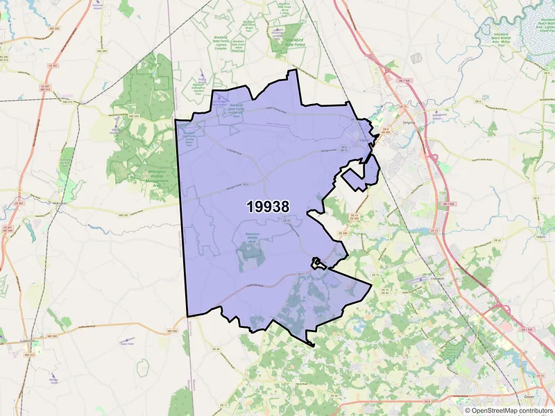 Map of ZIP Code 19938 — Clayton, DE