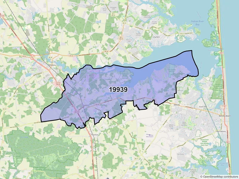 Map of ZIP Code 19939 — Dagsboro, DE