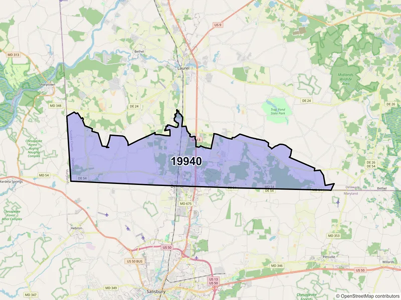 Map of ZIP Code 19940 — Delmar, DE