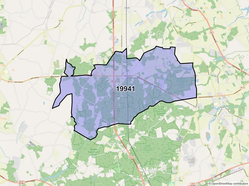 Map of ZIP Code 19941 — Ellendale, DE