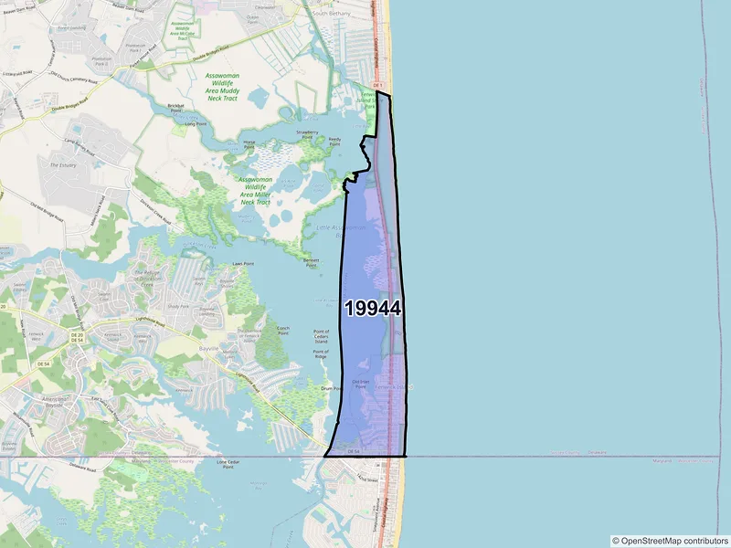 Map of ZIP Code 19944 — Fenwick Island, DE