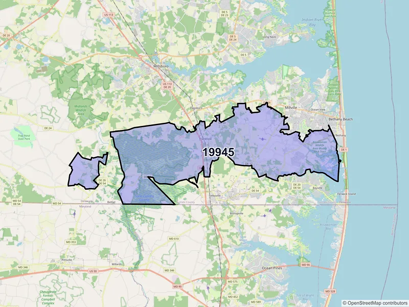 Map of ZIP Code 19945 — Frankford, DE