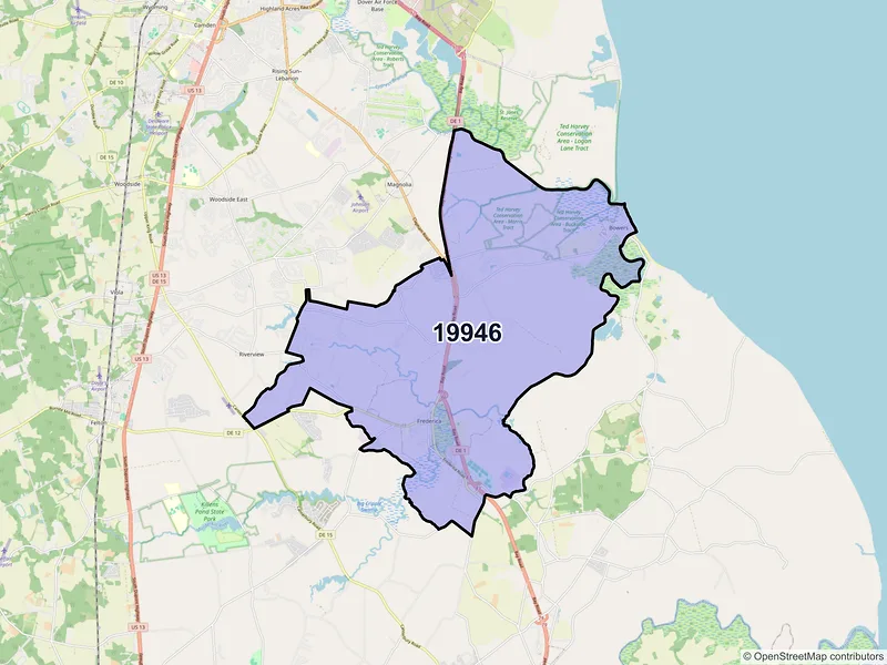 Map of ZIP Code 19946 — Frederica, DE