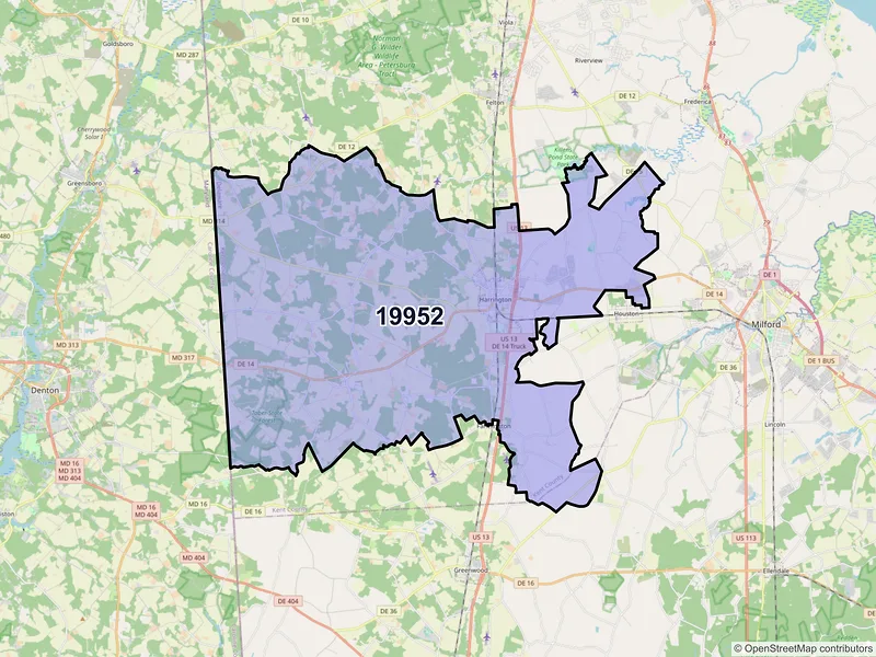 Map of ZIP Code 19952 — Harrington, DE