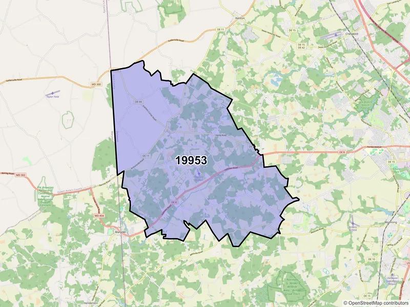 Map of ZIP Code 19953 — Hartly, DE