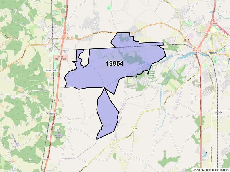 Map of ZIP Code 19954 — Houston, DE