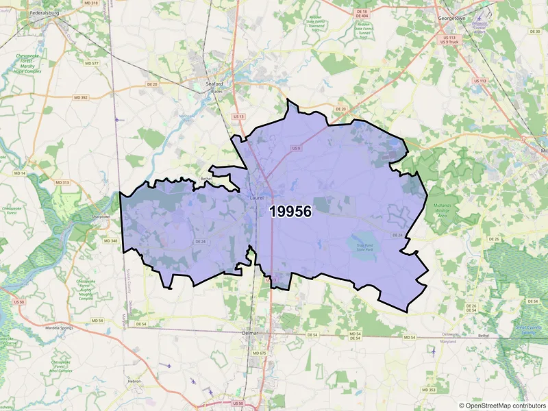 Map of ZIP Code 19956 — Laurel, DE