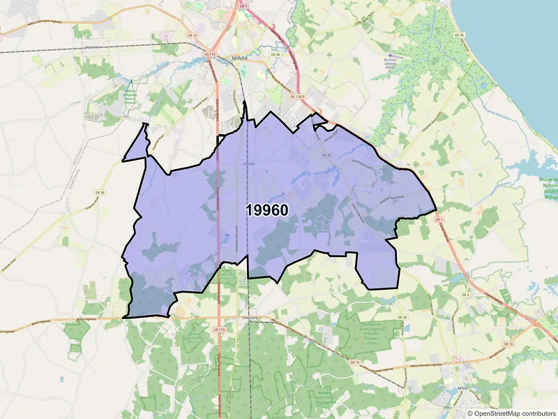 Map of ZIP Code 19960 — Lincoln, DE