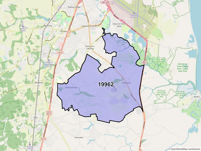 Map of Magnolia, Delaware and ZIP codes