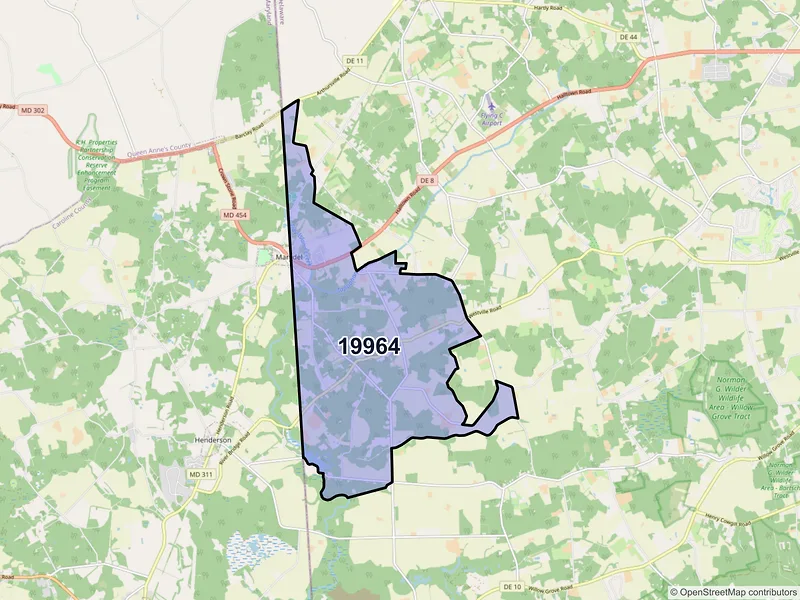 Map of ZIP Code 19964 — Marydel, DE