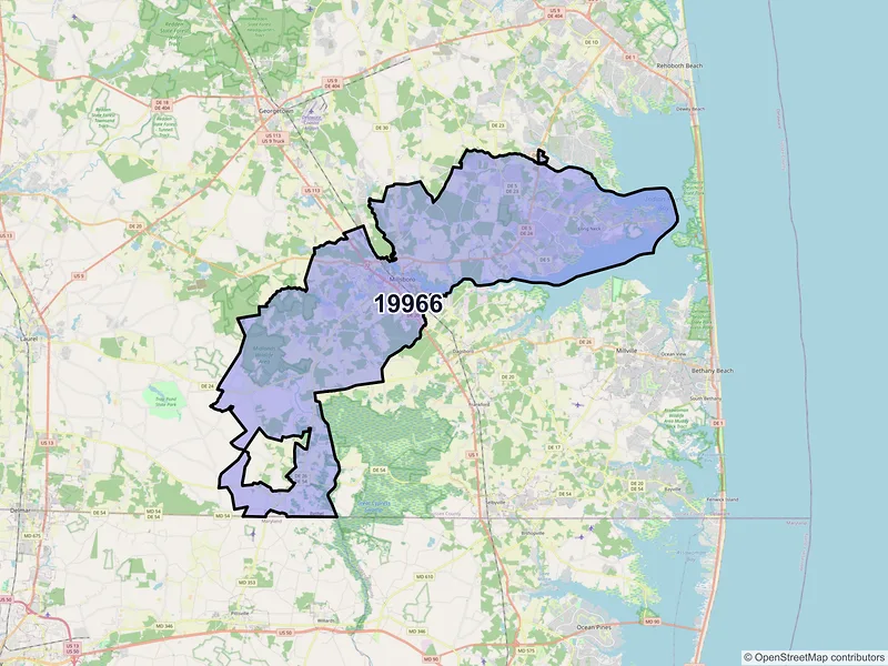 Map of Millsboro, Delaware and ZIP codes
