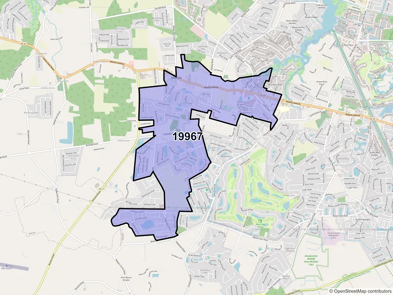Map of ZIP Code 19967 — Millville, DE
