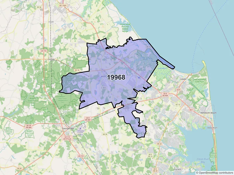 Map of ZIP Code 19968 — Milton, DE