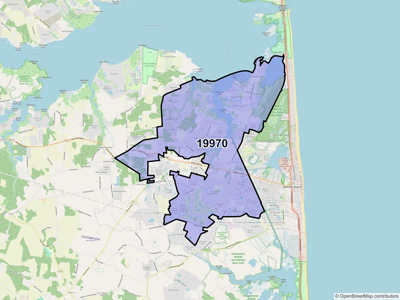 Map of ZIP Code 19970 — Ocean View, DE
