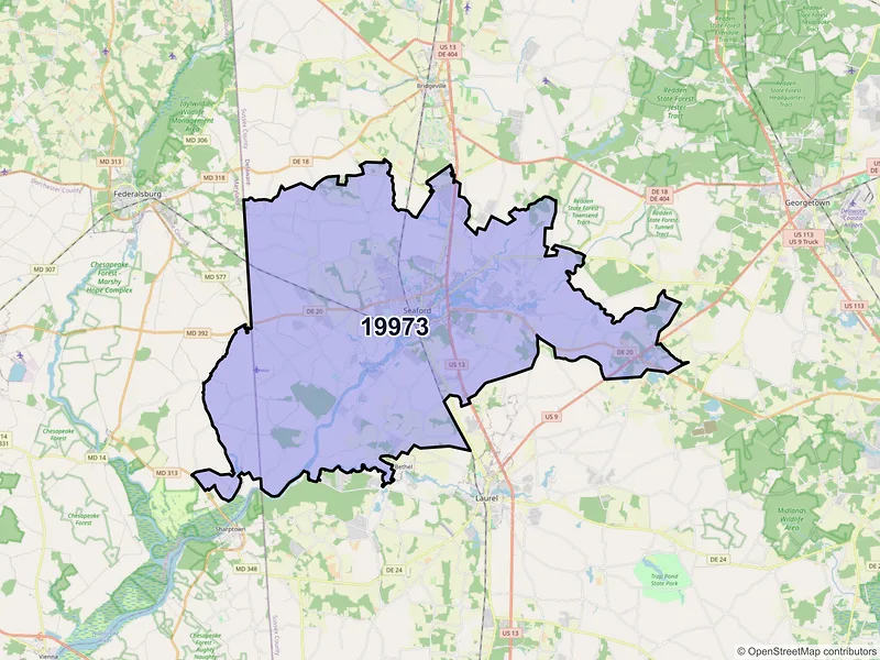 Map of ZIP Code 19973 — Seaford, DE