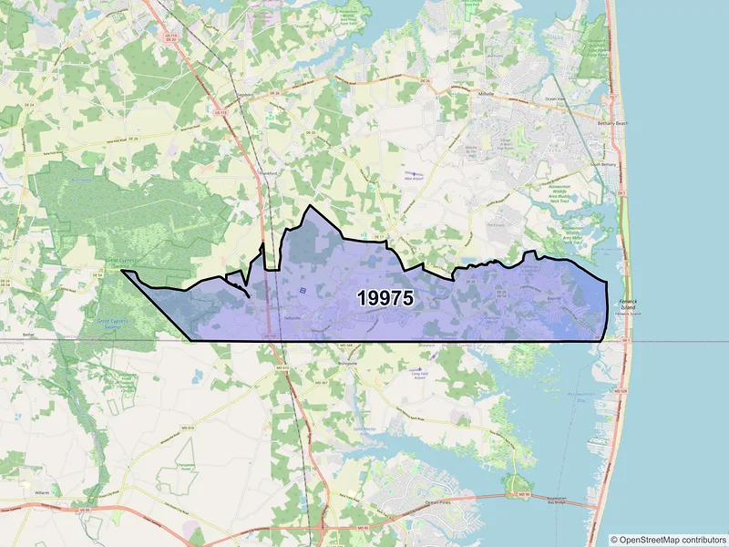 Map of ZIP Code 19975 — Selbyville, DE