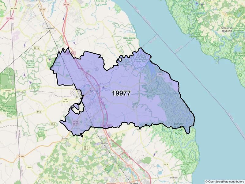Map of ZIP Code 19977 — Smyrna, DE
