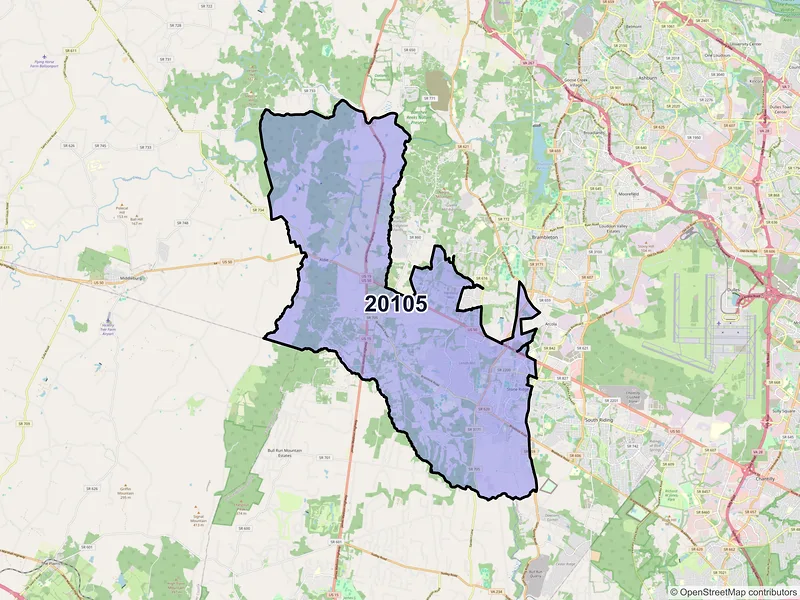 Map of ZIP Code 20105 — Aldie, VA