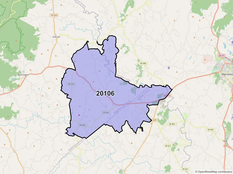 Map of ZIP Code 20106 — Amissville, VA