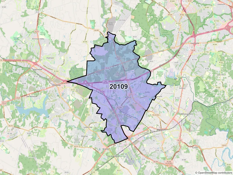 Map of ZIP Code 20109 — Manassas, VA