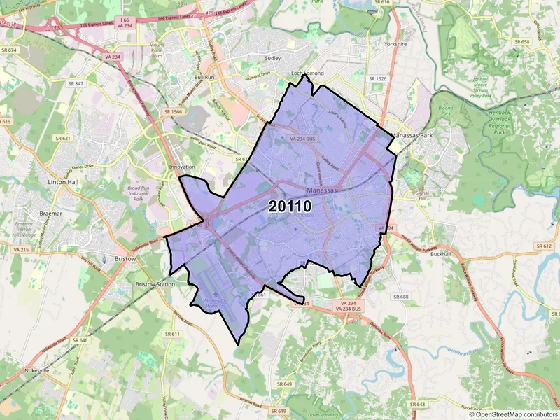Map of ZIP Code 20110 — Manassas, VA