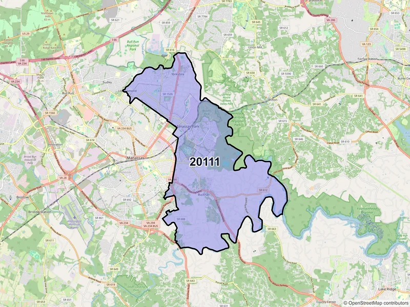 Map of ZIP Code 20111 — Manassas, VA
