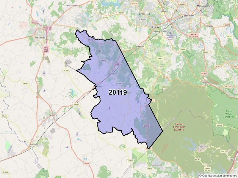 Map of ZIP Code 20119 — Catlett, VA