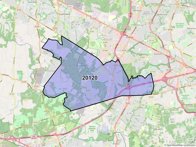 Map of ZIP Code 20120 — Centreville, VA