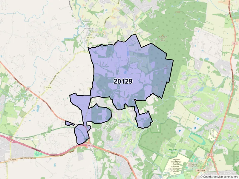 Map of ZIP Code 20129 — Paeonian Springs, VA