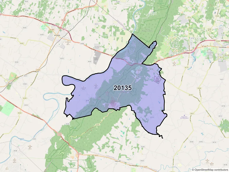 Map of ZIP Code 20135 — Bluemont, VA