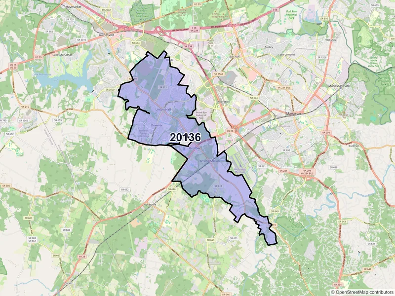 Map of ZIP Code 20136 — Bristow, VA