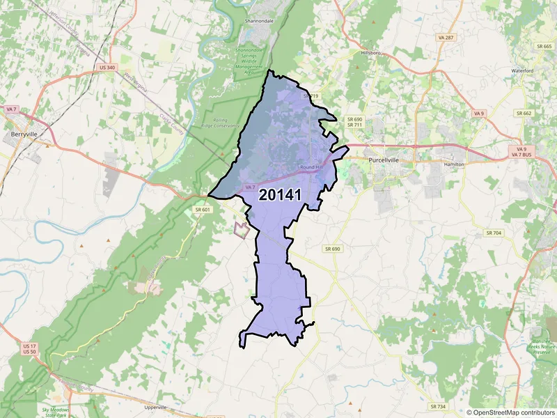 Map of ZIP Code 20141 — Round Hill, VA