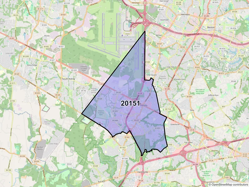 Map of ZIP Code 20151 — Chantilly, VA