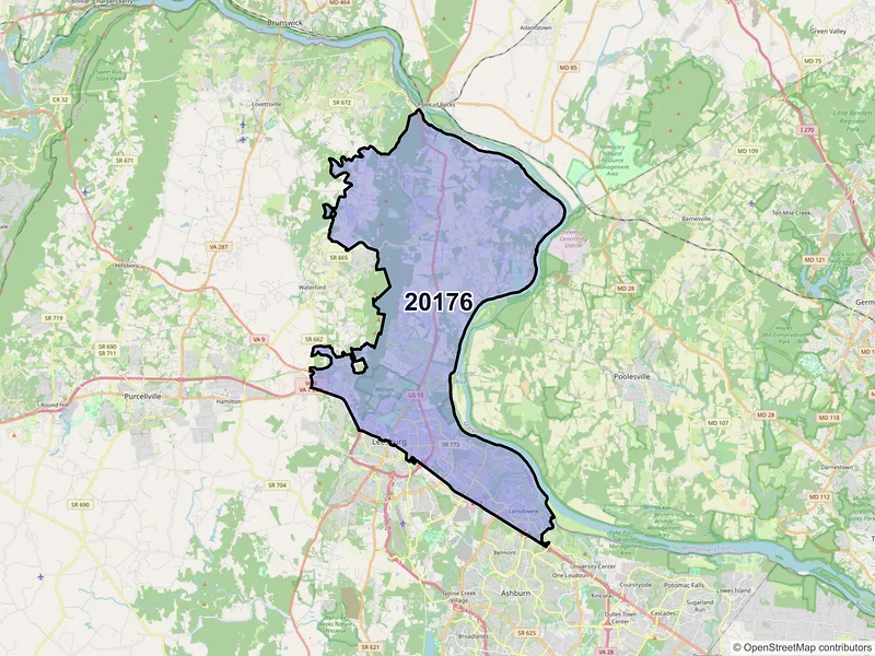 Map of ZIP Code 20176 — Leesburg, VA