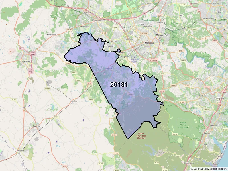 Map of ZIP Code 20181 — Nokesville, VA