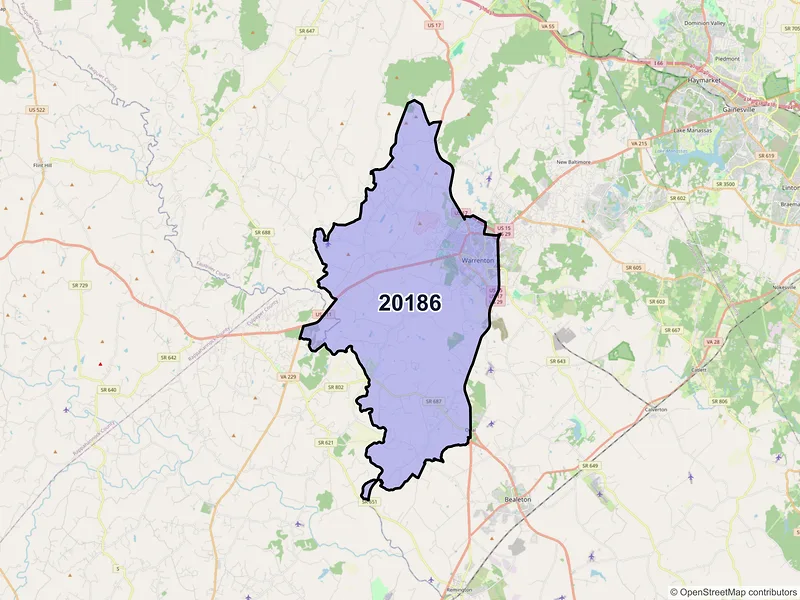 Map of ZIP Code 20186 — Warrenton, VA