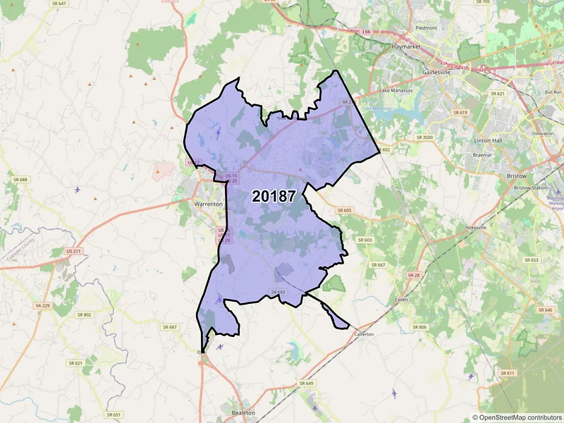 Map of ZIP Code 20187 — Warrenton, VA