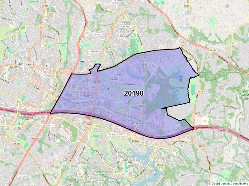 Map of ZIP Code 20190 — Reston, VA